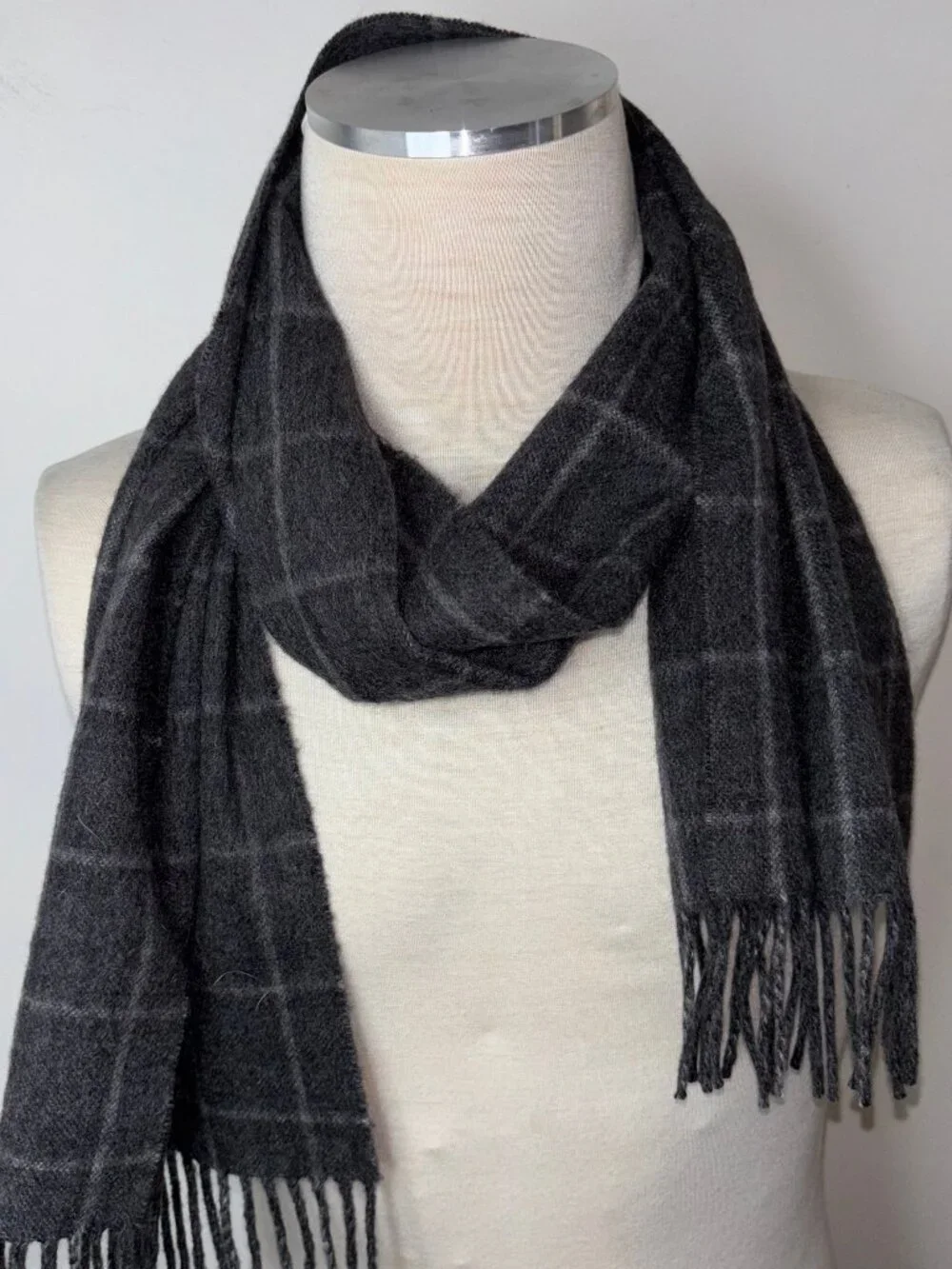 Black Brown 1826 Men's 100% Cashmere Plaid Scarf Gray 62